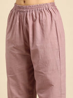 Thumbnail for Anouk Mauve & Off-White Ethnic Embroidered Cotton Straight Kurta with Trousers Dupatta - Distacart