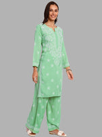 Thumbnail for ADA Floral Embroidered Long Sleeves Regular Lucknowi Chikankari Kurta With Palazzos - Distacart