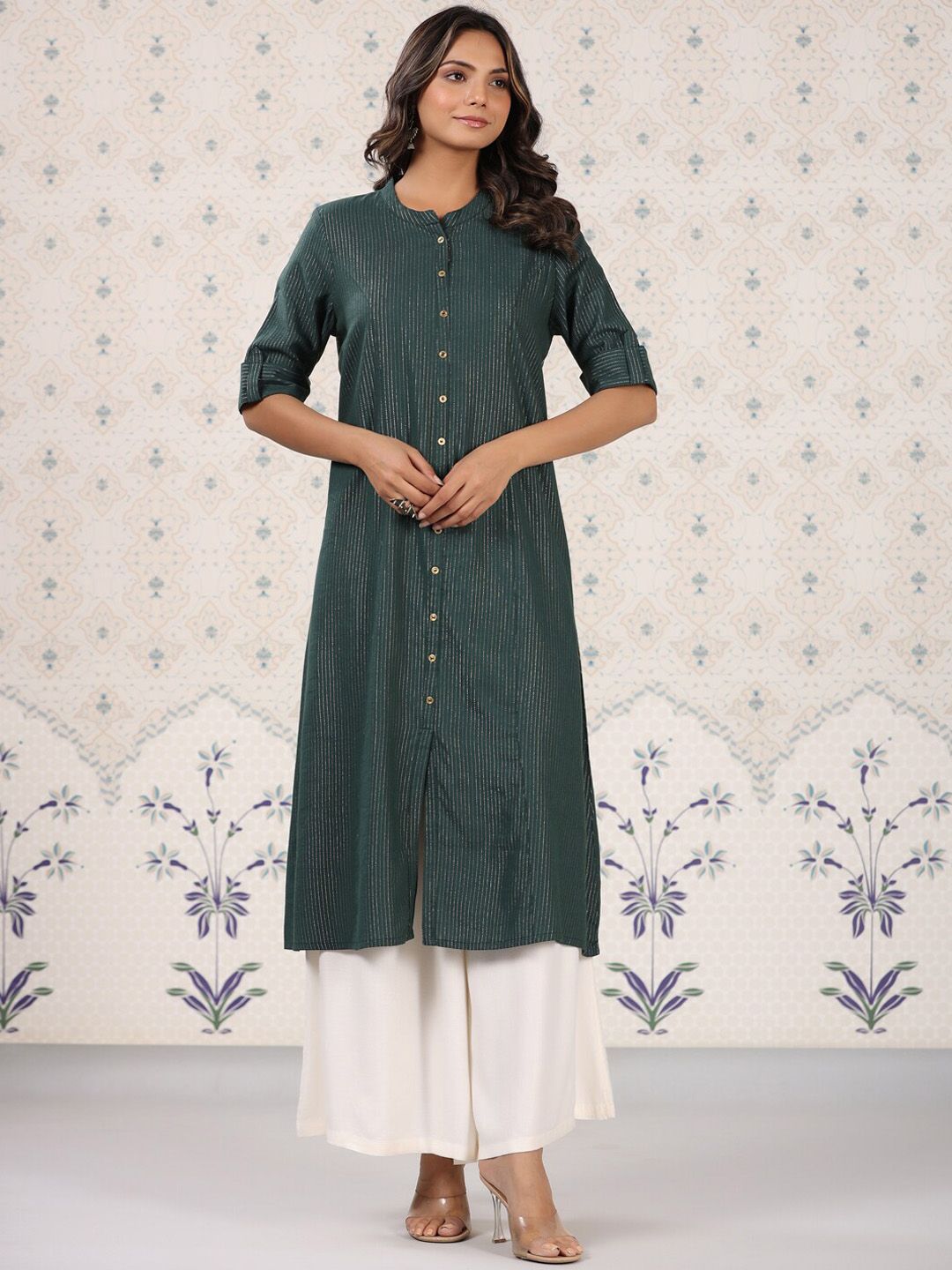 Ode by House of Pataudi Striped Roll Up Sleeves Pure Cotton Kurta - Distacart
