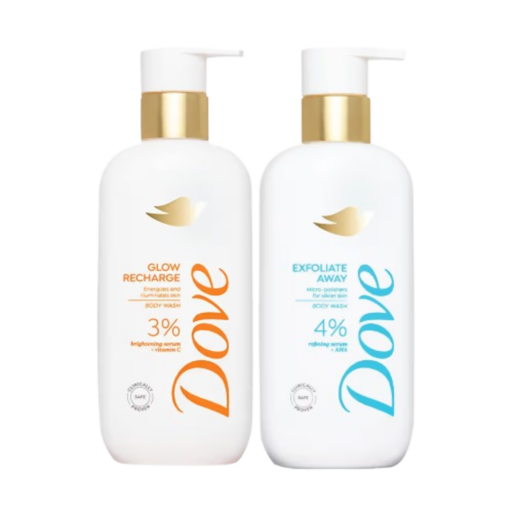 Dove Glow Recharge Exfoliating & Exfoliate Away Serum Body Wash Combo