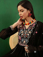 Thumbnail for Sangria V Neck Floral Embroidered A Line Kurta with Palazzos & Dupatta
