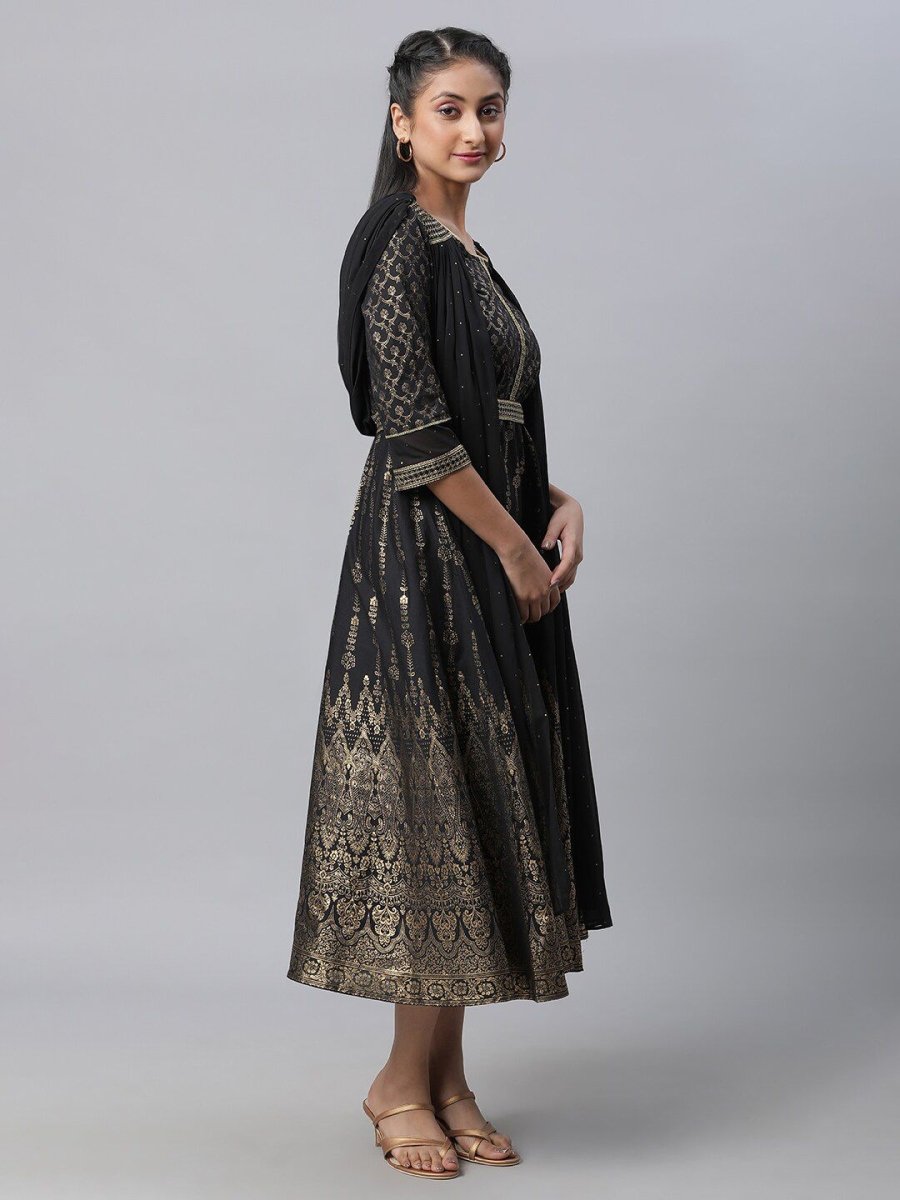 AURELIA Ethnic Motifs Printed Fit & Flare Dress Ethnic Dress - Distacart