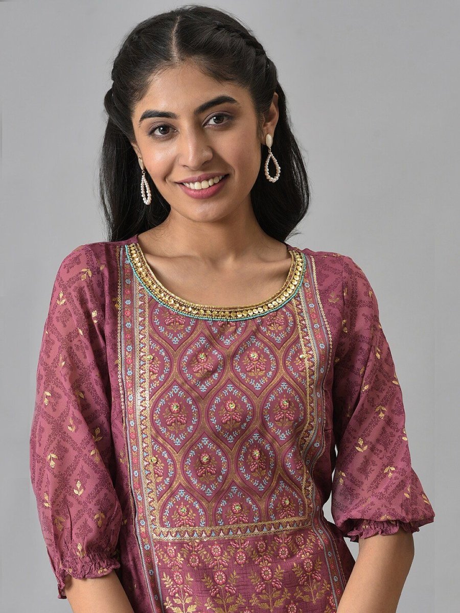 AURELIA Maroon Ethnic Motifs A-Line Maxi Dress - Distacart