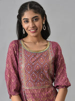 Thumbnail for AURELIA Maroon Ethnic Motifs A-Line Maxi Dress