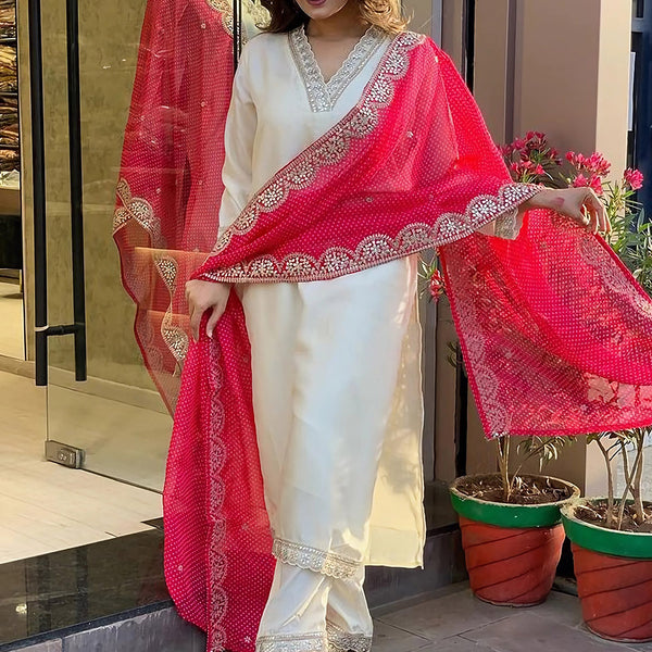 Kalini Floral Embroidered Regular Sequinned Kurta With Trousers & Dupatta - Distacart