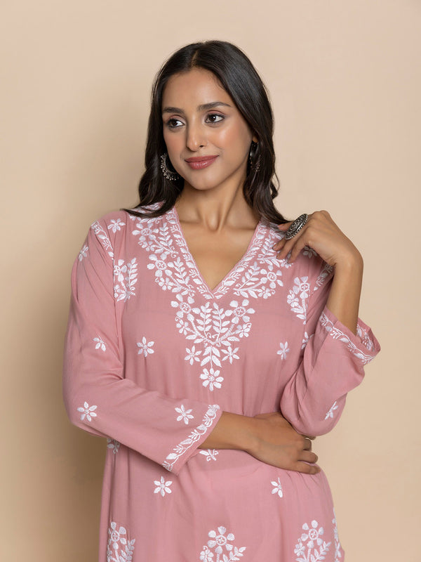 HOUSE OF KARI Floral Embroidered Fizaa Chikankari Pure Cotton Straight Kurta - Distacart