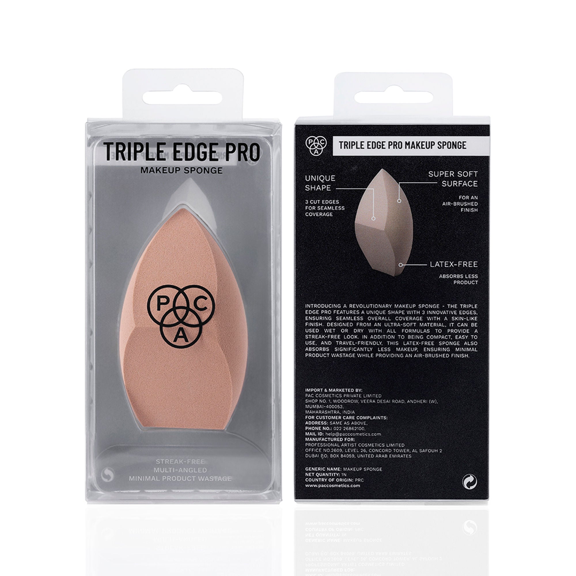PAC Studio Triple Edge Pro Makeup Sponge - Ultra Soft Micro Fiber, Unique Shape Offers Seamless Coverage - Distacart