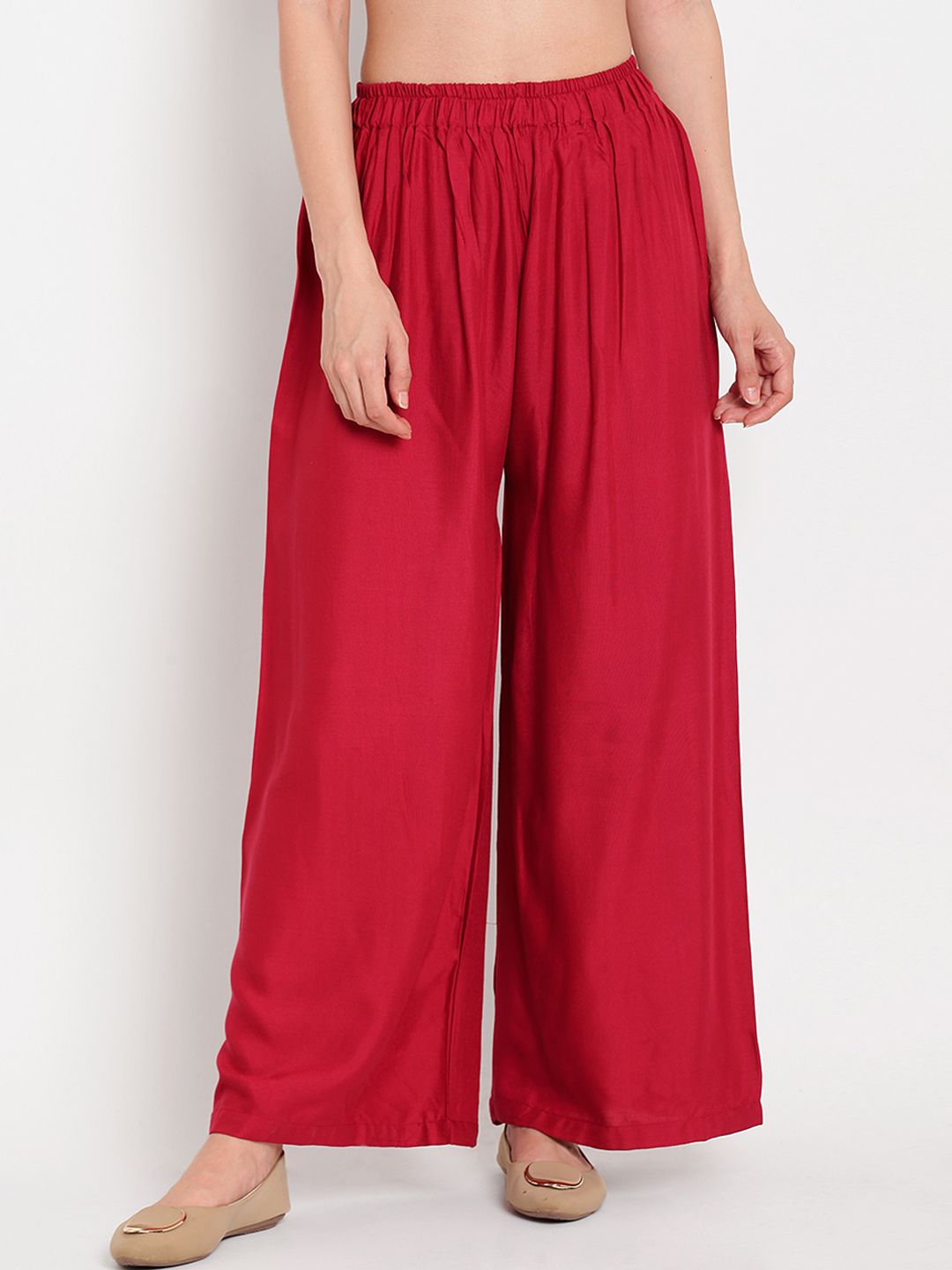 TAG 7 Women Maroon Solid Flared Palazzos - Distacart