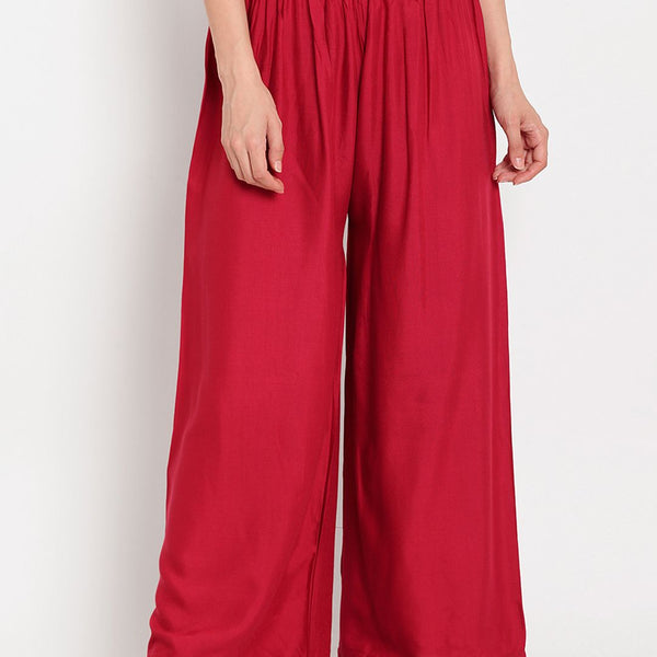 TAG 7 Women Maroon Solid Flared Palazzos - Distacart