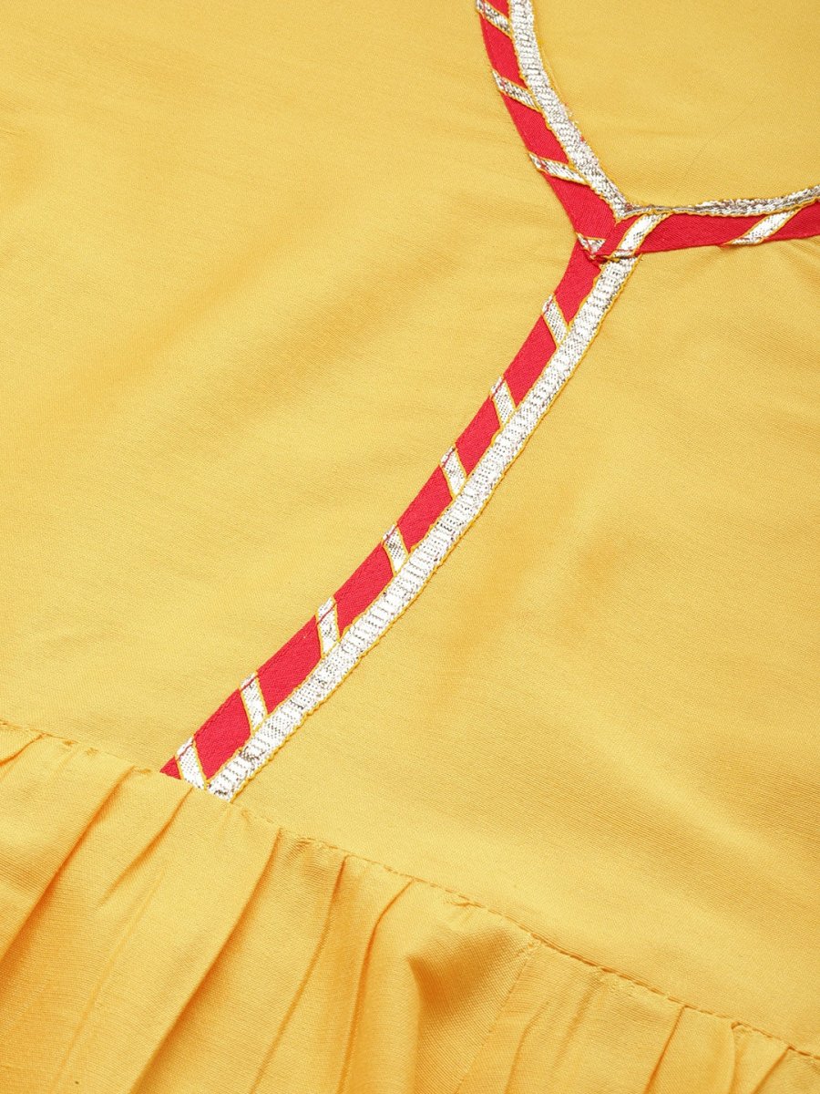All About You Women Yellow & Red Gotta Patti Kurta with Trousers & With Dupatta - Distacart