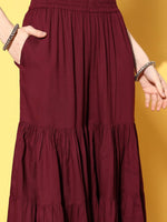 Thumbnail for All About You Women Maroon Ethnic Motifs Printed Kurti with Fusion Bottoms & With Dupatta - Distacart