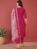 Thumbnail for Anouk Pink Ethnic Motifs Yoke Design Thread Work Straight Kurta With Trousers & Dupatta