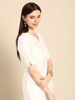 Thumbnail for Anouk Women White Solid V-Neck Straight Kurta with Trousers - Distacart