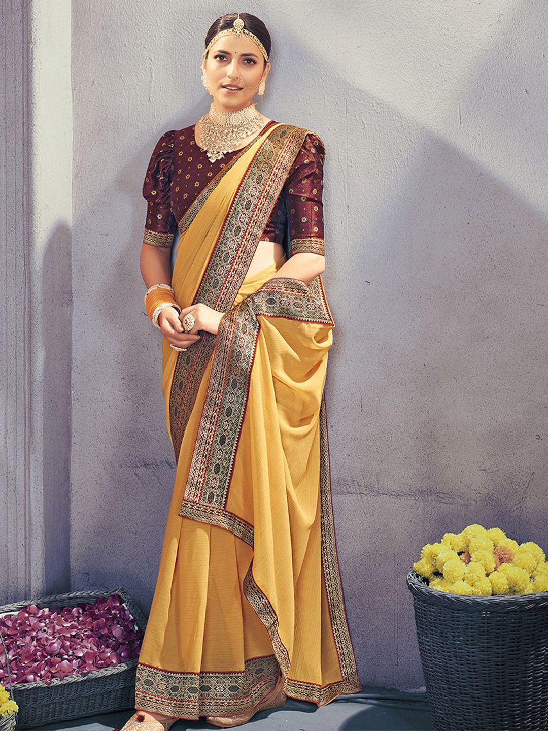 Mitera Ready to Wear Saree With Heavy Brocade Blouse - Distacart