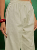 Thumbnail for Sangria Off White Floral Embroidered Pure Cotton Kurta With Palazzo & Dupatta