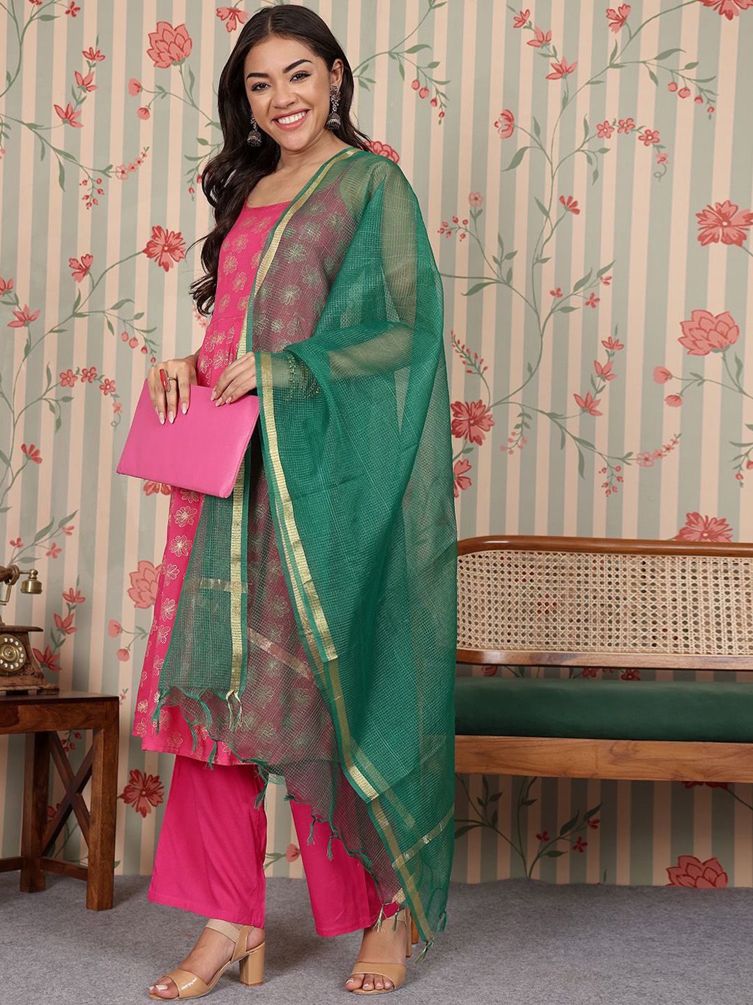 Ode by House of Pataudi Women Floral Printed Regular Kurta with Trousers & With Dupatta - Distacart