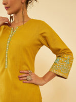 Thumbnail for Soch Floral Embroidered Regular Thread Work Kurta with Trousers - Distacart