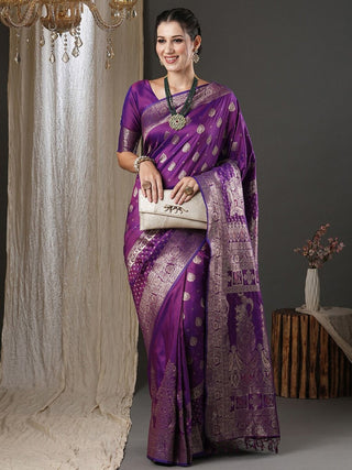 Anouk Purple & Gold-Toned Ethnic Motifs Woven Design Zari Banarasi Saree - Distacart