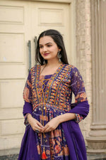 Thumbnail for Preksha Creation Georgette Women Suit Set With Intricate Hand Embroidery With Dupatta And Bottom - Purple - Distacart