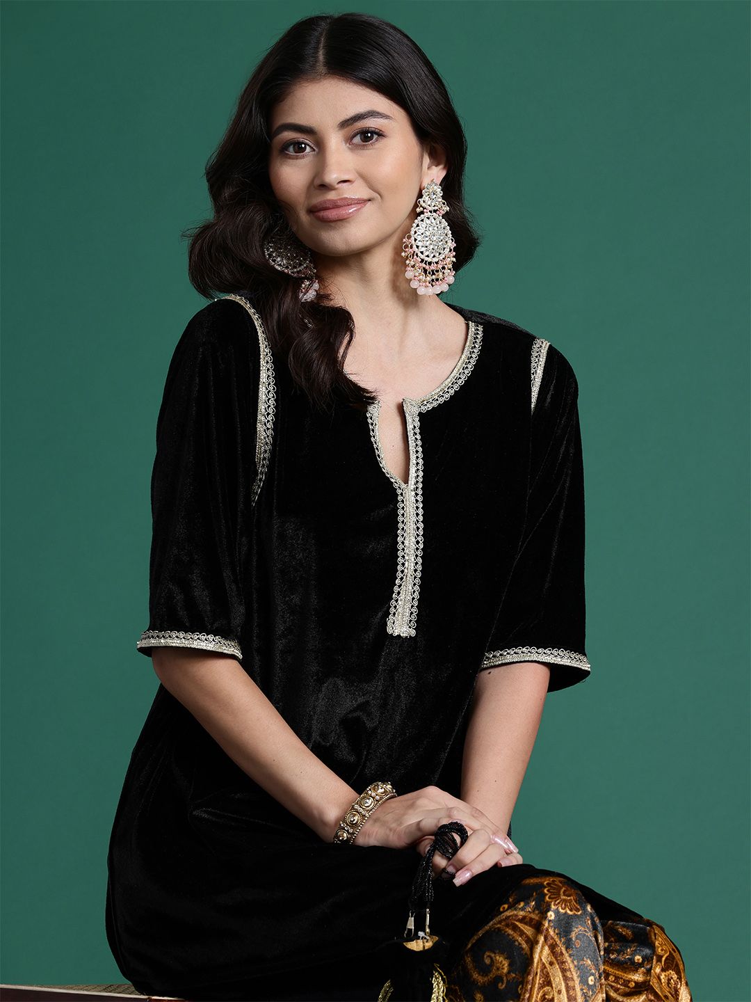 Sangria Women Velvet Gotta Patti Kurta with Salwar - Distacart