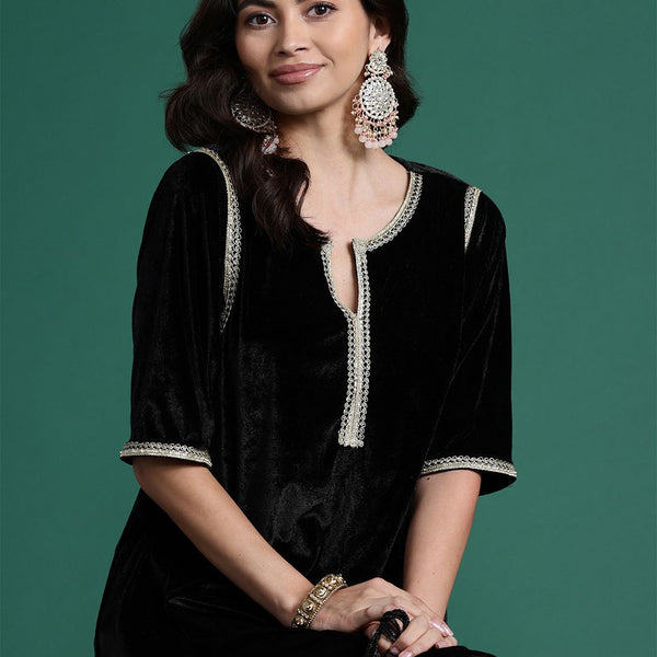 Sangria Women Velvet Gotta Patti Kurta with Salwar - Distacart