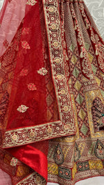 Thumbnail for Jyoti Fashion Women's Red Velvet Fancy Dori, Zari with Multi Thread Embroidered Wedding Lehenga Choli - Distacart