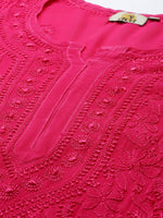 Thumbnail for ADA Women Magenta & Magenta Ethnic Motifs Embroidered Chikankari Georgette Kurta - Distacart