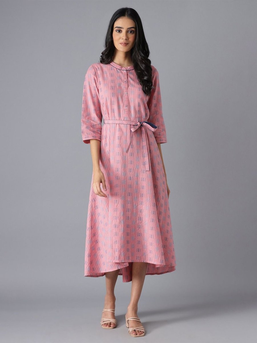 AURELIA Pink & Blue A-Line Cotton Midi Dress - Distacart