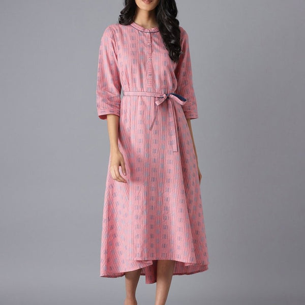 AURELIA Pink & Blue A-Line Cotton Midi Dress - Distacart