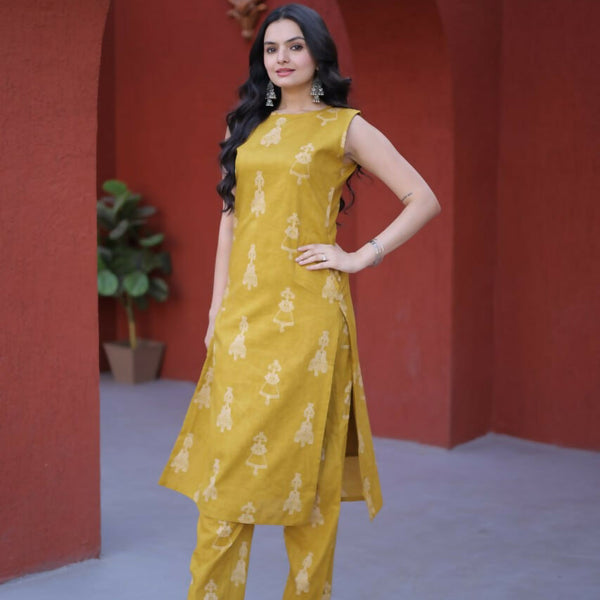 Teeya Creation Womens New Trendy Summer War Printed Cotton Gown Set-Yellow - Dista