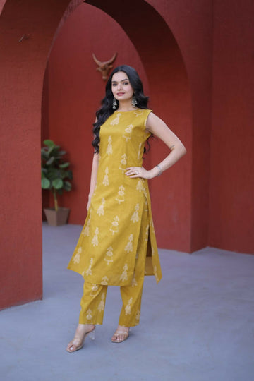 Teeya Creation Womens New Trendy Summer War Printed Cotton Gown Set-Yellow - Dista