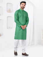 Thumbnail for Joban Fashion Men's Rayon Cotton Green Printed Kurta Pyjama set - Distacart
