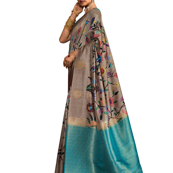 Joban Fashion Multi Color Soft Silk Weaving Fabric With Digital Jamdani Print With Jacquard Rich Pallu & Blouse With Spring Tassels - Distacart