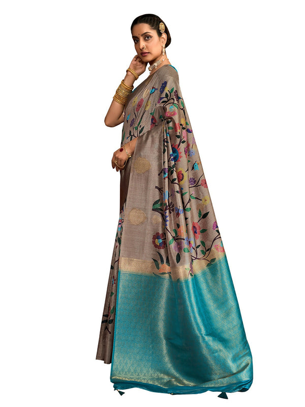 Joban Fashion Multi Color Soft Silk Weaving Fabric With Digital Jamdani Print With Jacquard Rich Pallu & Blouse With Spring Tassels