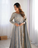 Thumbnail for Joban Fashion Light Grey Kurta set with Pant Art silk Thread with Sequins work