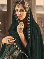 Thumbnail for Jyoti Fashion Women's Green Velvet Floral Resham Thread with Jari work Kurta with Trouser & Dupatta - Distacart