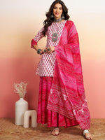 Thumbnail for Sangria Floral Printed Pure Cotton Kurti With Sharara & Dupatta