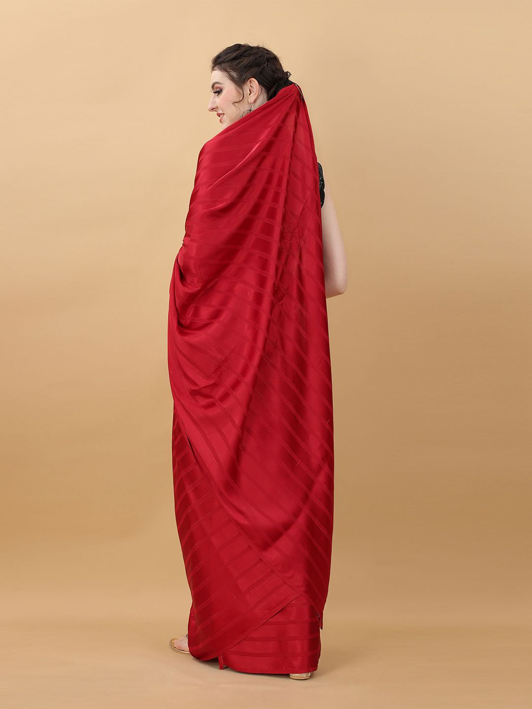 kasee Red & Black Striped Poly Georgette Saree - Distacart