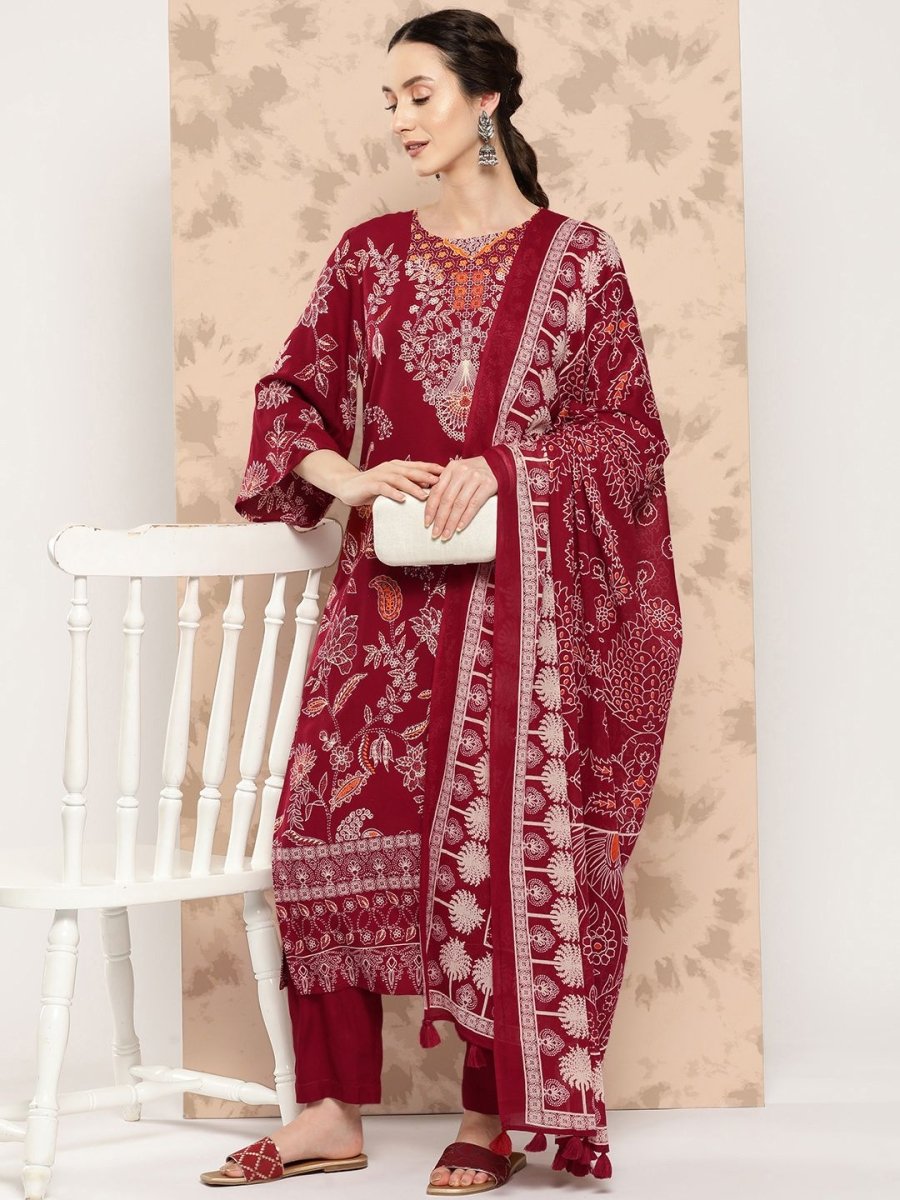 Anouk Ethnic Motifs Printed Kurta with Trousers & Dupatta