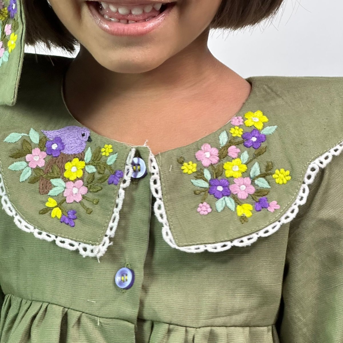 ArthLife Moss Green Embroidered Shirt Dress - Distacart