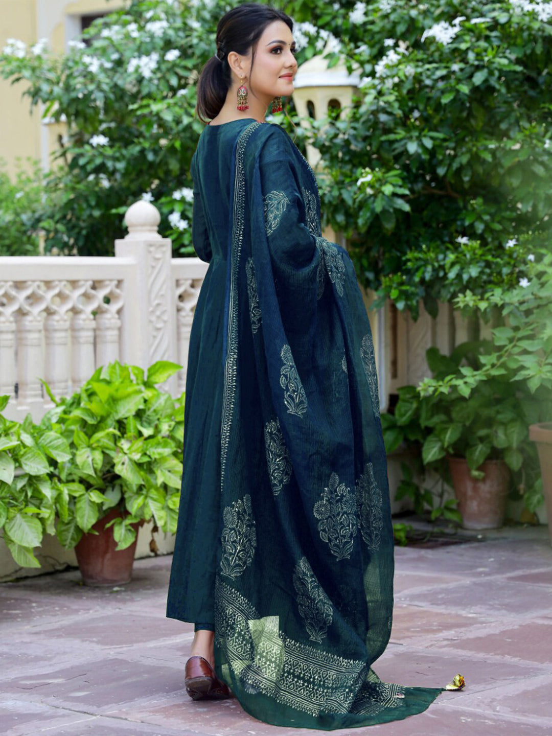 Kalini Empire Anarkali Kurta With Trousers & Dupatta - Distacart