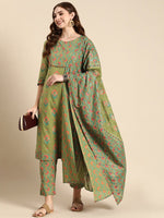 Thumbnail for Anouk Pure Cotton Floral Printed Sequinned Kurta with Trousers & Dupatta - Distacart