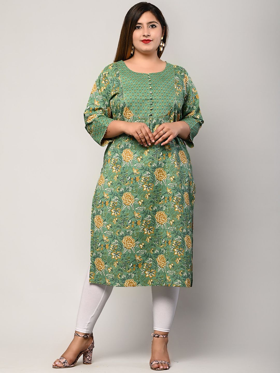 Swasti Women Green Floral Printed Floral Kurta - Distacart
