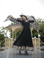 Thumbnail for Jyoti Fashion Women's Black Faux Blooming Sequins with Zari Embroidery Anarkali Dress with Dupatta - Distacart