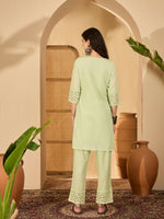 Thumbnail for Joban Fashion Embroidery Green Pure Cotton Cord Set - Distacart