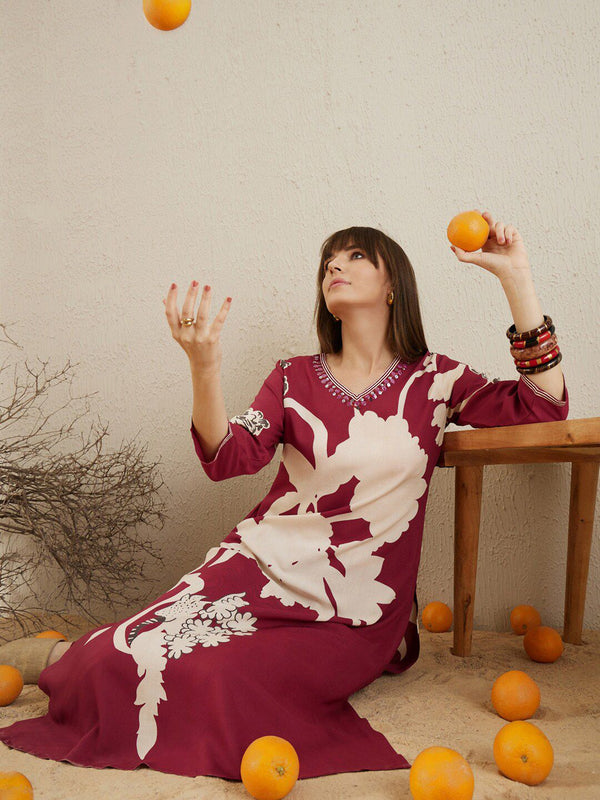 Indo Era Floral Printed V-Neck Sequinned A-Line Kurta with Salwar