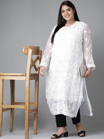 Thumbnail for ADA Women Plus Size White Chikankari Embroidered Handloom Kurta with Inner - Distacart
