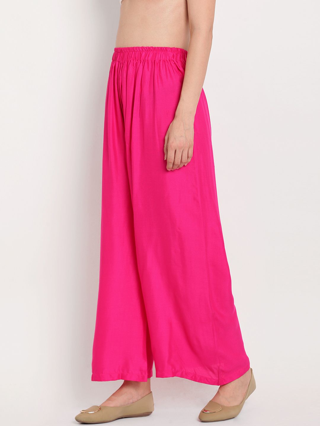 TAG 7 Women Pink Solid Flared Palazzos - Distacart