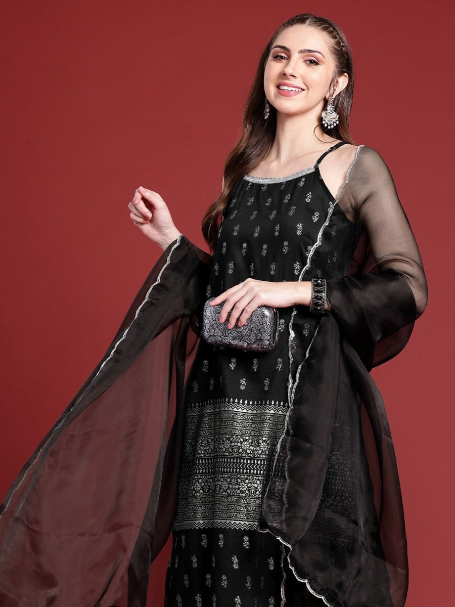 Anouk Ethnic Motifs Printed Regular Sequinned Kurta with Trousers & Dupatta - Distacart