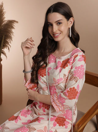 Anouk Floral Printed Regular Pure Cotton Kurta With Trousers - Distacart
